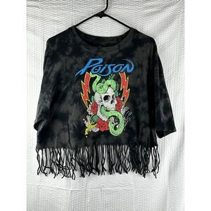Poison Band T-Shirt WOMEN 2XL‎ Short Sleeve Crew Neck Tie Dye Graphic FRINGE